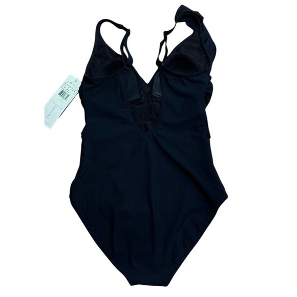 Gottex Sz 8 Swimsuit Tutti Fruity Ruffle One Shoulder V Neck One Piece Black New - Picture 5 of 7